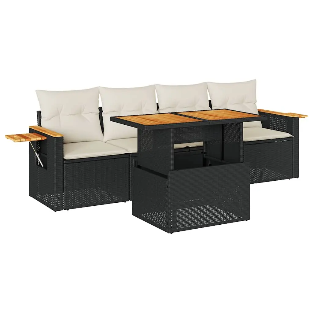 Garden Sofa Set 5 Piece Outdoor Furniture with Cushions Black Poly Rattan