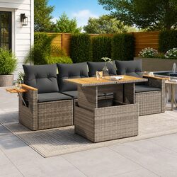 5 Piece Garden Sofa Set Grey Outdoor Furniture Patio Rattan Lounge Cushions