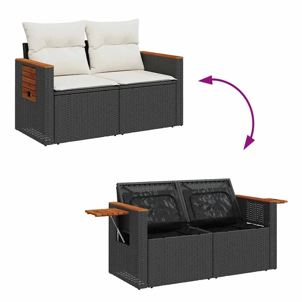 Garden Sofa Set 6 Piece Outdoor Furniture Black Poly Rattan Modular Patio
