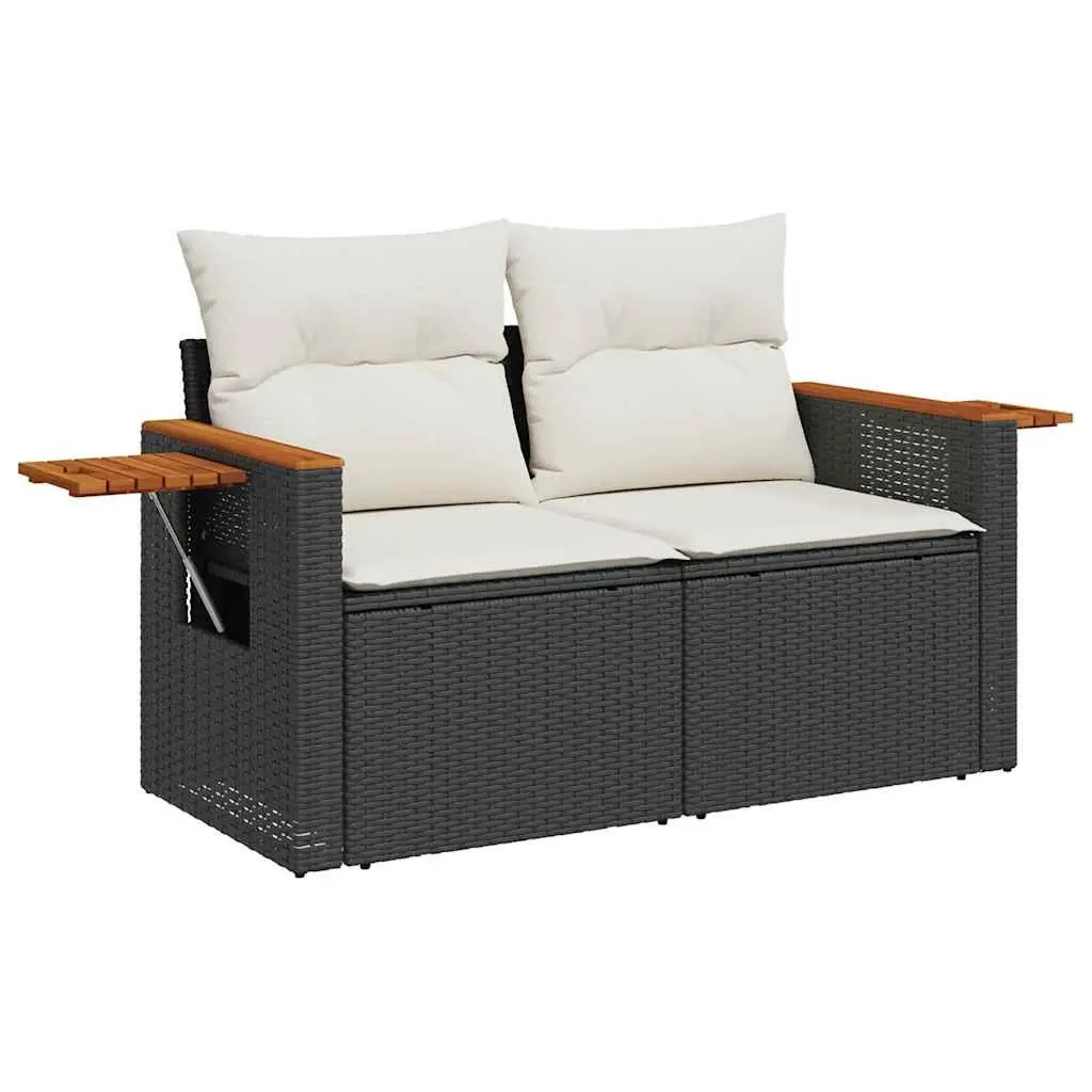 Garden Sofa Set 6 Piece Outdoor Furniture Black Poly Rattan Modular Patio