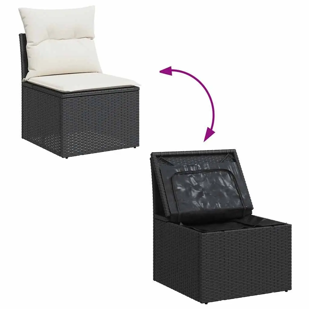 Garden Sofa Set 6 Piece Outdoor Furniture Black Poly Rattan Modular Patio
