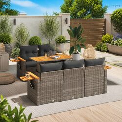 Garden Sofa Set 6 Piece Outdoor Furniture Grey Poly Rattan with Cushions Storage