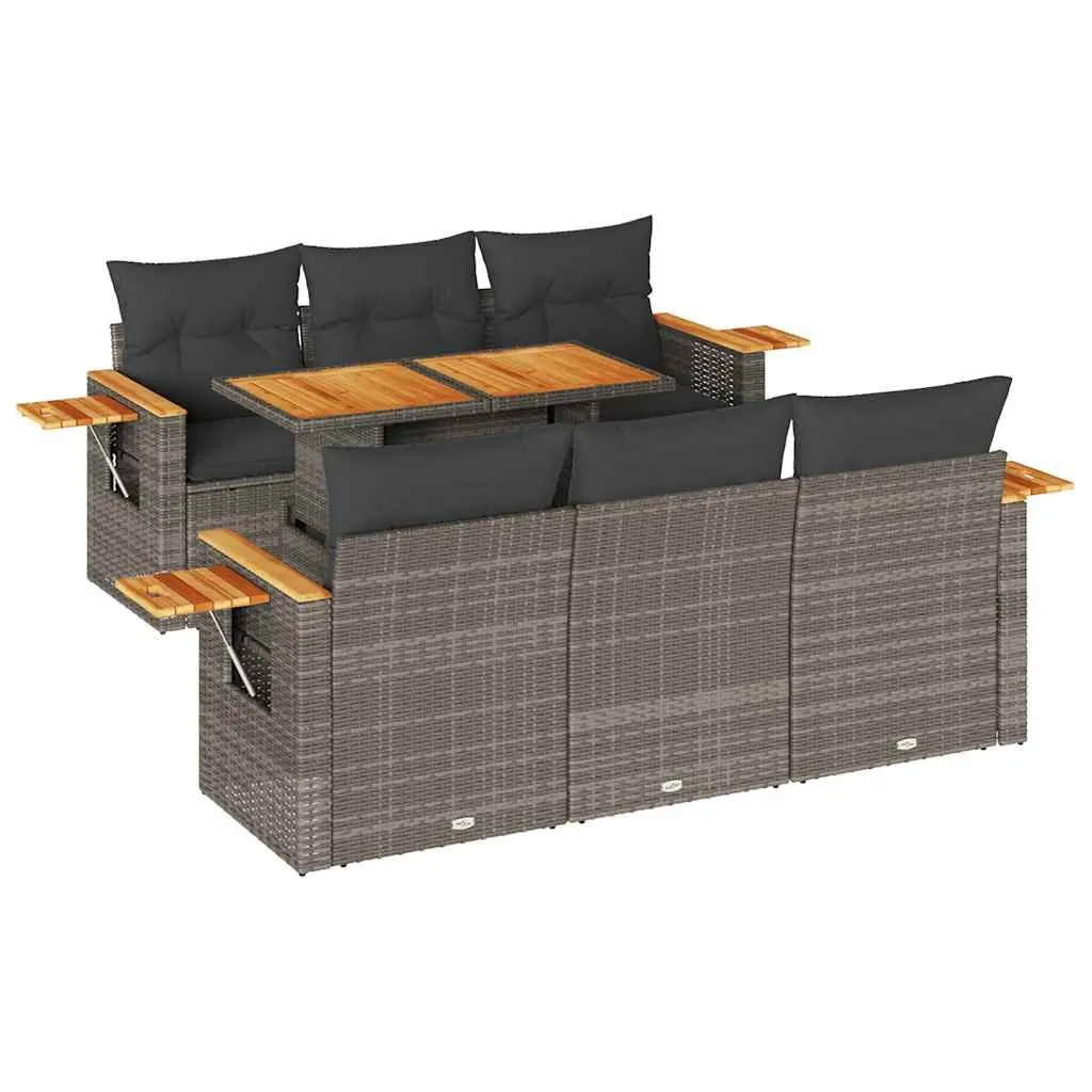 7 Piece Garden Sofa Set Grey Poly Rattan Outdoor Furniture Patio Lounge with