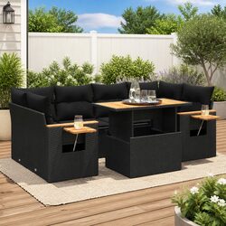 Garden Sofa Set 7 Piece Black Poly Rattan Outdoor Furniture Patio Seating with