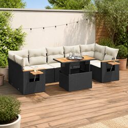 8 Piece Garden Sofa Set Black Poly Rattan Outdoor Furniture with Cushions