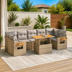 Garden Sofa Set 8 Piece Outdoor Furniture Patio Beige Poly Rattan with Cushions