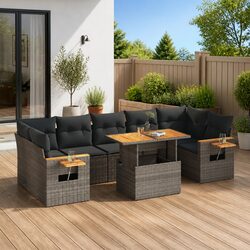 Garden Sofa Set 8 Piece Outdoor Furniture Grey Poly Rattan with Cushions Storage