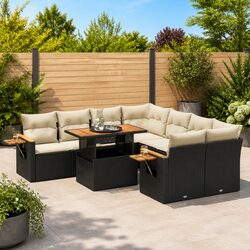 9 Piece Garden Sofa Set Outdoor Patio Furniture Black Poly Rattan with Cushions