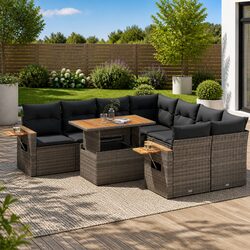 Grey 9 Piece Garden Sofa Set with Cushions