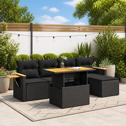 6 Piece Garden Sofa Set with Cushions Outdoor Furniture Patio Rattan Black