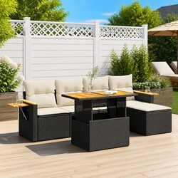 Garden Sofa Set 6 Piece Outdoor Furniture Black Poly Rattan Modular Patio