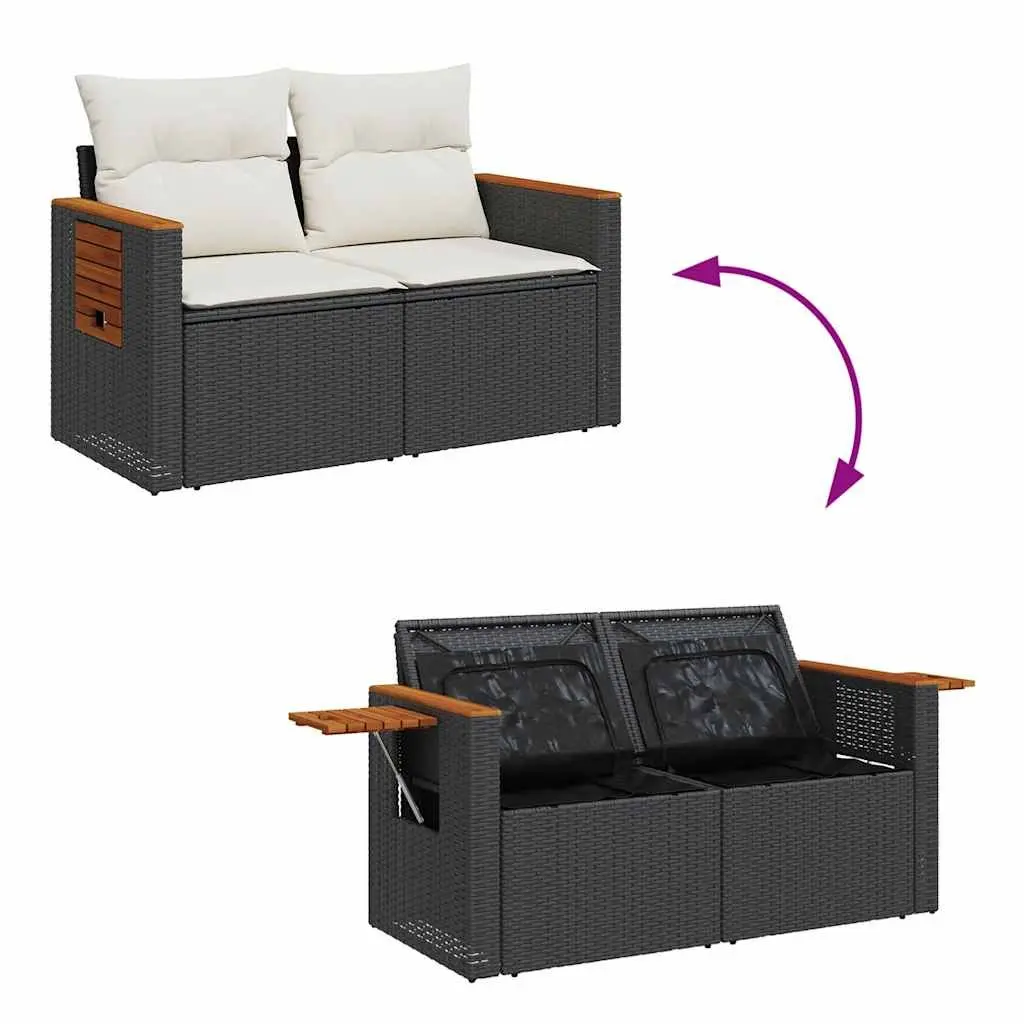 Garden Sofa Set 6 Piece Outdoor Furniture Black Poly Rattan Modular Patio