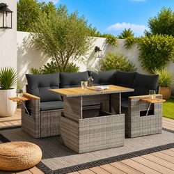 4 Piece Grey Garden Sofa Set: Sleek and Simple