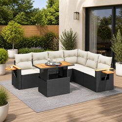 Garden Sofa Set 6 Piece Black Poly Rattan Outdoor Furniture Patio Cushions