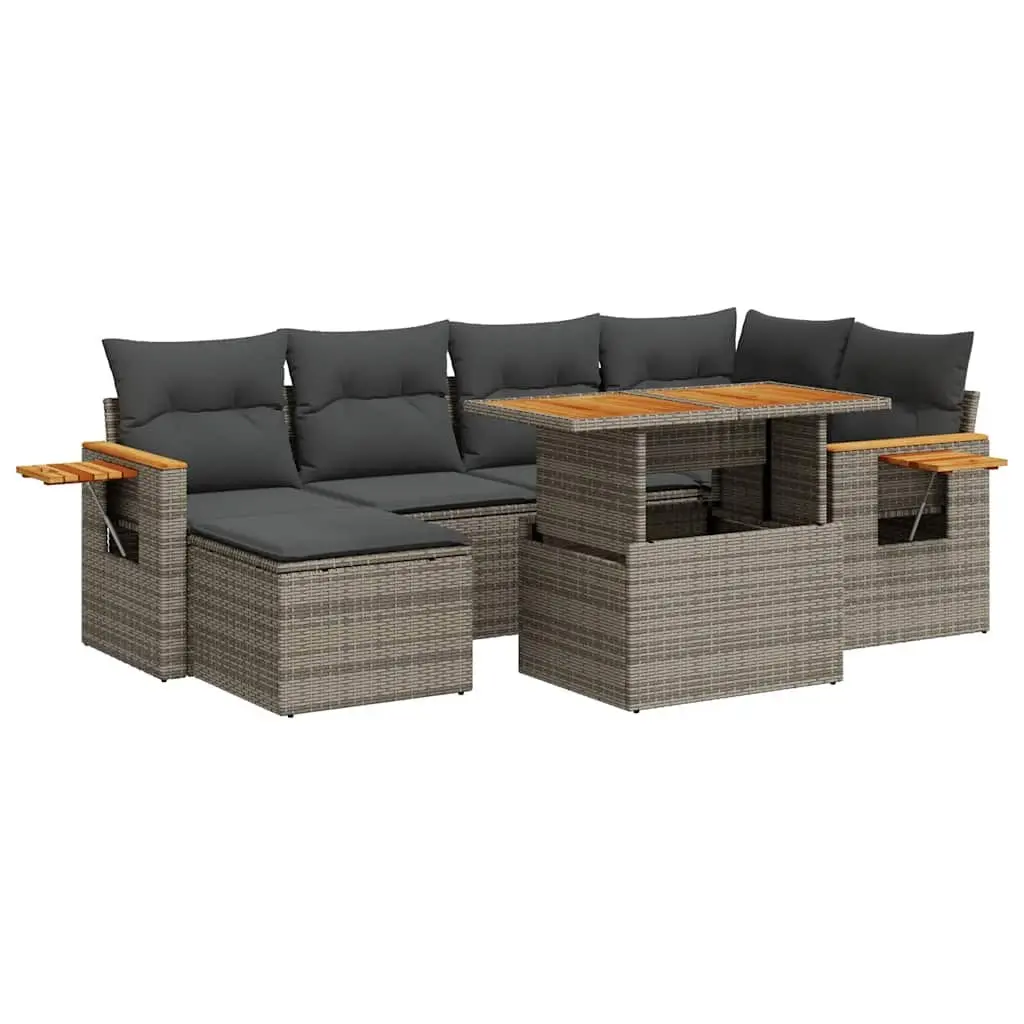 7 Piece Modular Outdoor Sofa Set Grey PE Rattan with Removable Cushions and Storage Under Seats for Patio and Garden