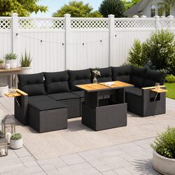 8 Piece Garden Sofa Set in Black Rattan