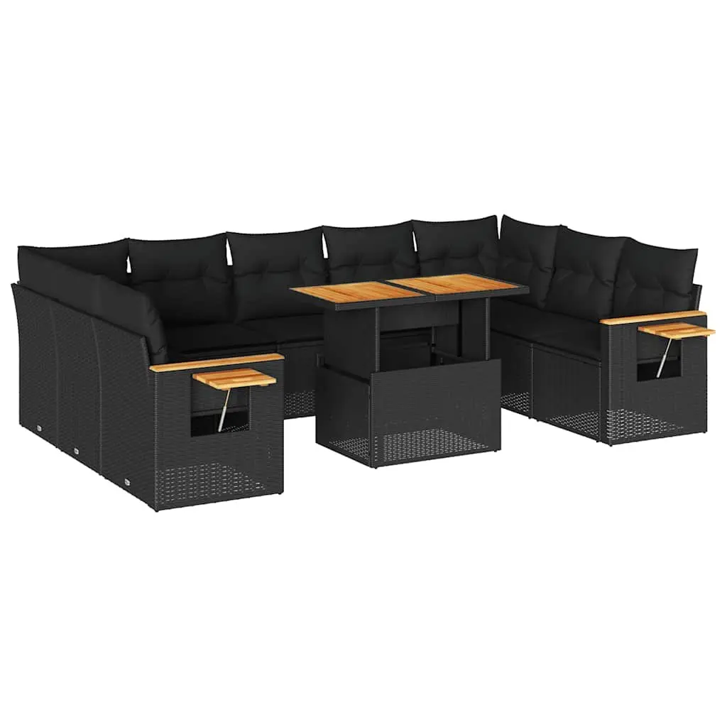 Garden Sofa Set 10 Piece Outdoor Furniture Black Poly Rattan Patio Lounge