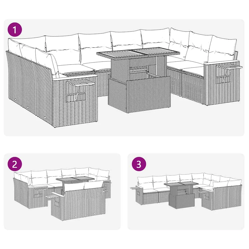 Garden Sofa Set 10 Piece Outdoor Furniture Black Poly Rattan Patio Lounge