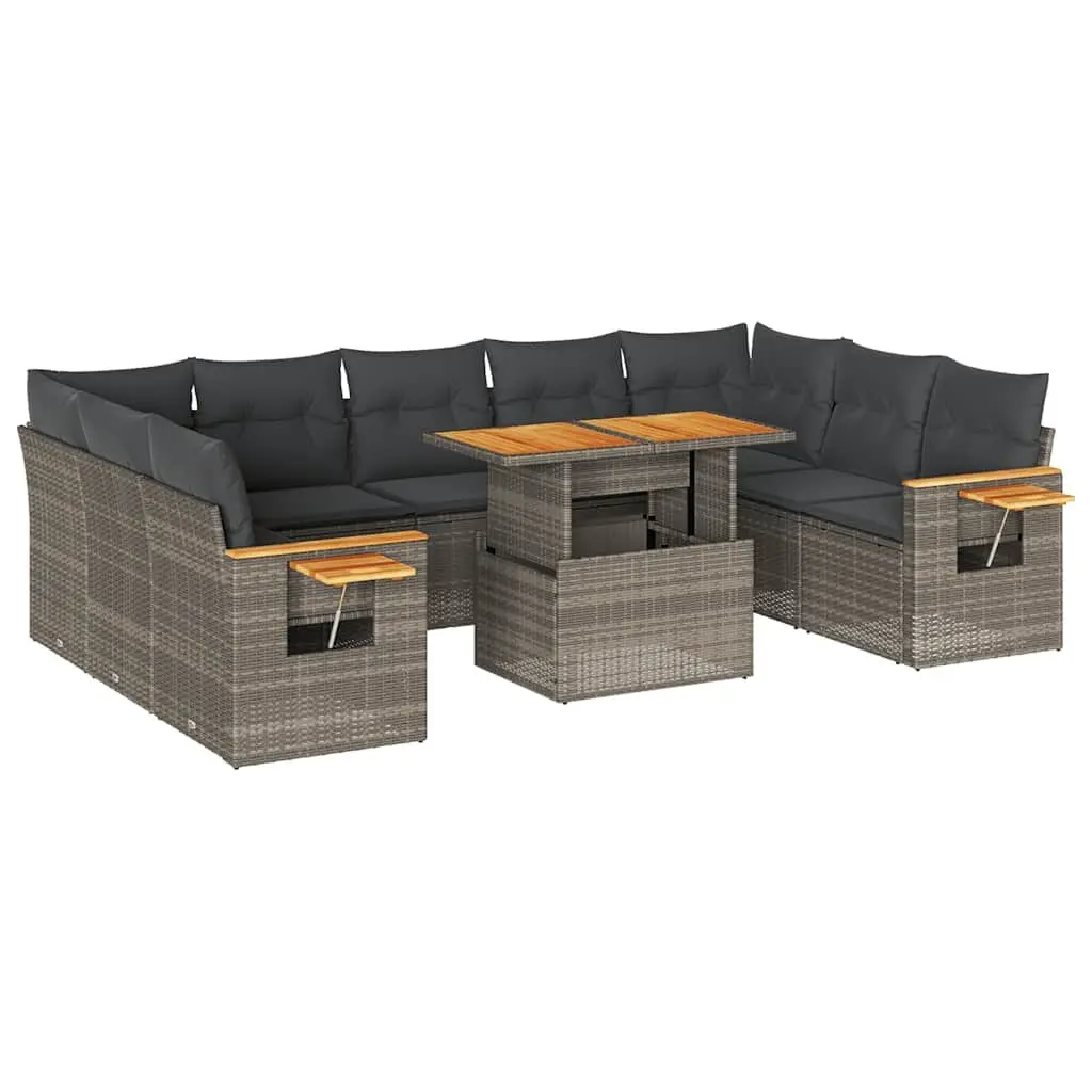 Garden Sofa Set 10 Piece Outdoor Furniture Grey Poly Rattan with Cushions