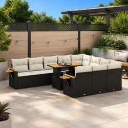 Concise 10-Piece Modular Black Garden Sofa Set