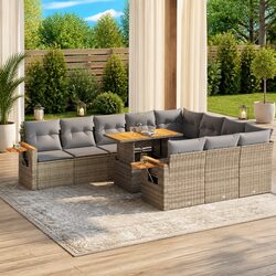 10-Piece Beige Outdoor Sofa Set with Cushions and Side Table