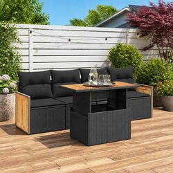 5 Piece Garden Sofa Set with Storage Black Outdoor Patio Furniture Modular