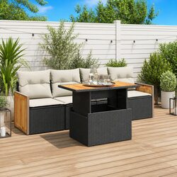 5 Piece Garden Sofa Set with Black Cushions