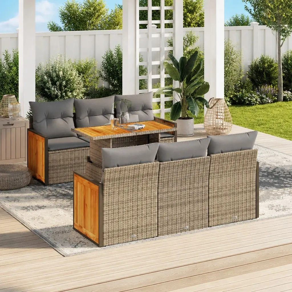 7 Piece Garden Sofa Set with Storage Beige Outdoor Furniture Patio Lounge