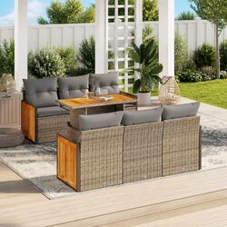 7 Piece Garden Sofa Set with Storage Beige Outdoor Furniture Patio Lounge