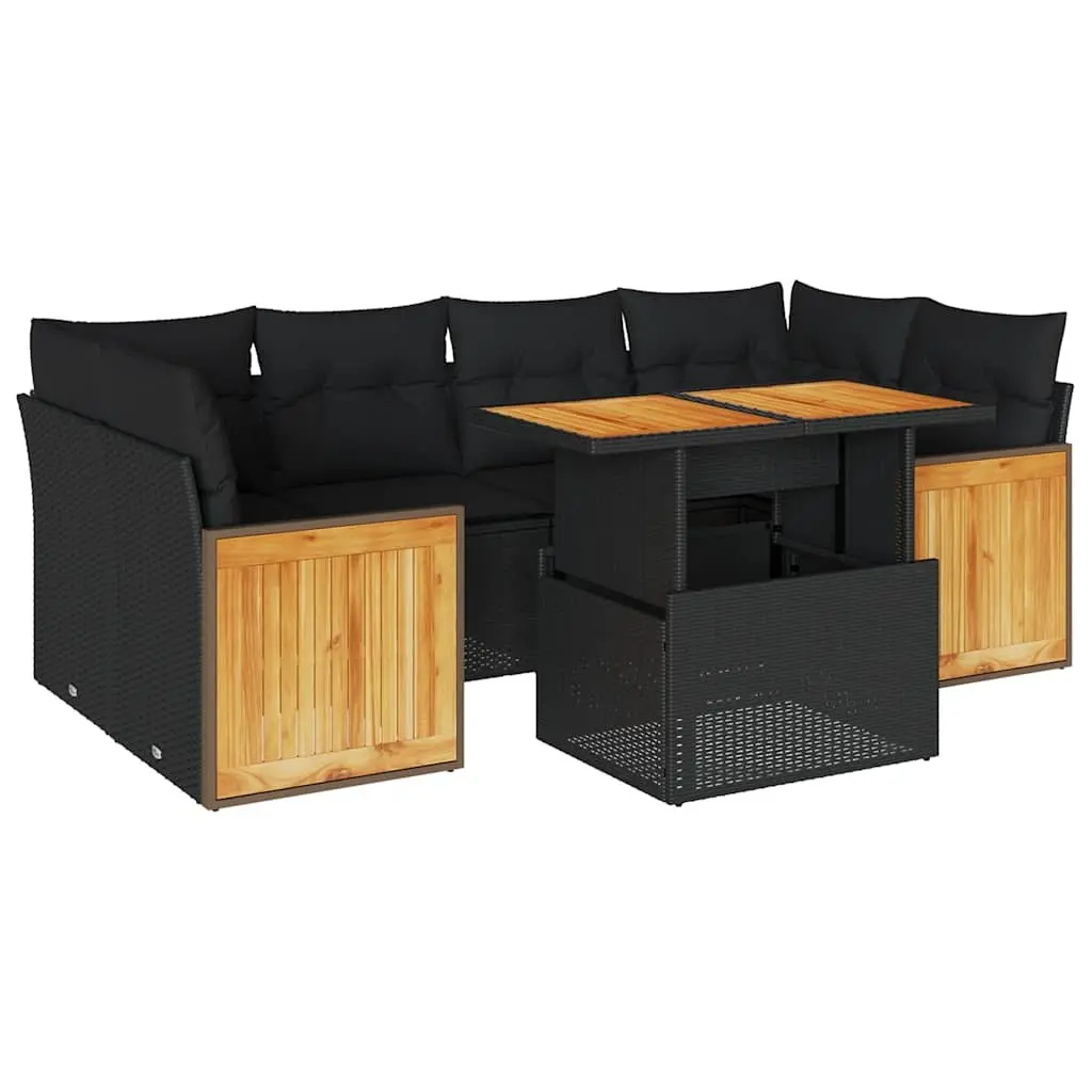 7-Piece Outdoor Sofa Set in Black Rattan