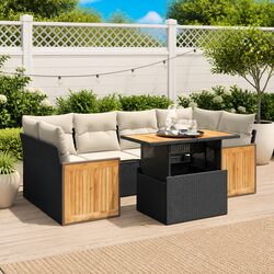 Garden Sofa Set 7 Piece Outdoor Furniture Black Rattan Patio Seating with