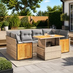 Garden Sofa Set 7 Piece Outdoor Patio Furniture Beige Poly Rattan Modular Lounge