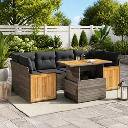 7 Piece Garden Sofa Set with Storage Cushions Grey Outdoor Patio Furniture
