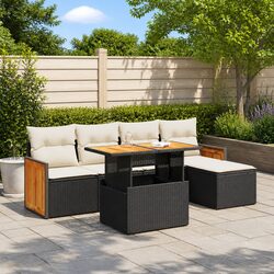 6-Piece Black Rattan Outdoor Sofa Set