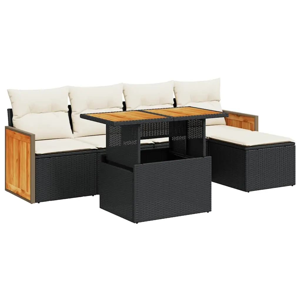Garden Sofa Set Black 6 Piece Modular Outdoor Furniture with Cushions and Storage Bags