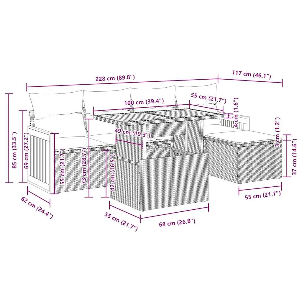 Garden Sofa Set Black 6 Piece Modular Outdoor Furniture with Cushions and Storage Bags