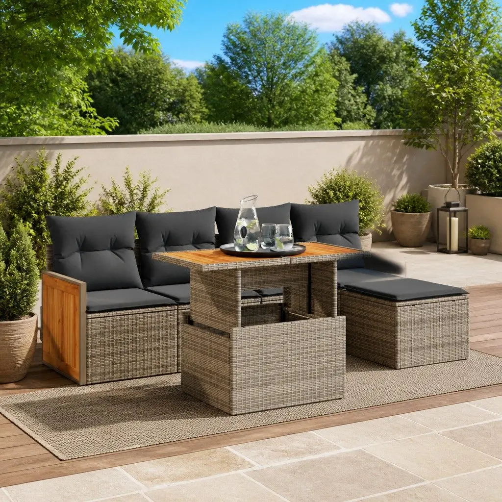 Garden Sofa Set Grey 6 Piece Modular Outdoor Furniture with Storage and Removable Cushion Covers