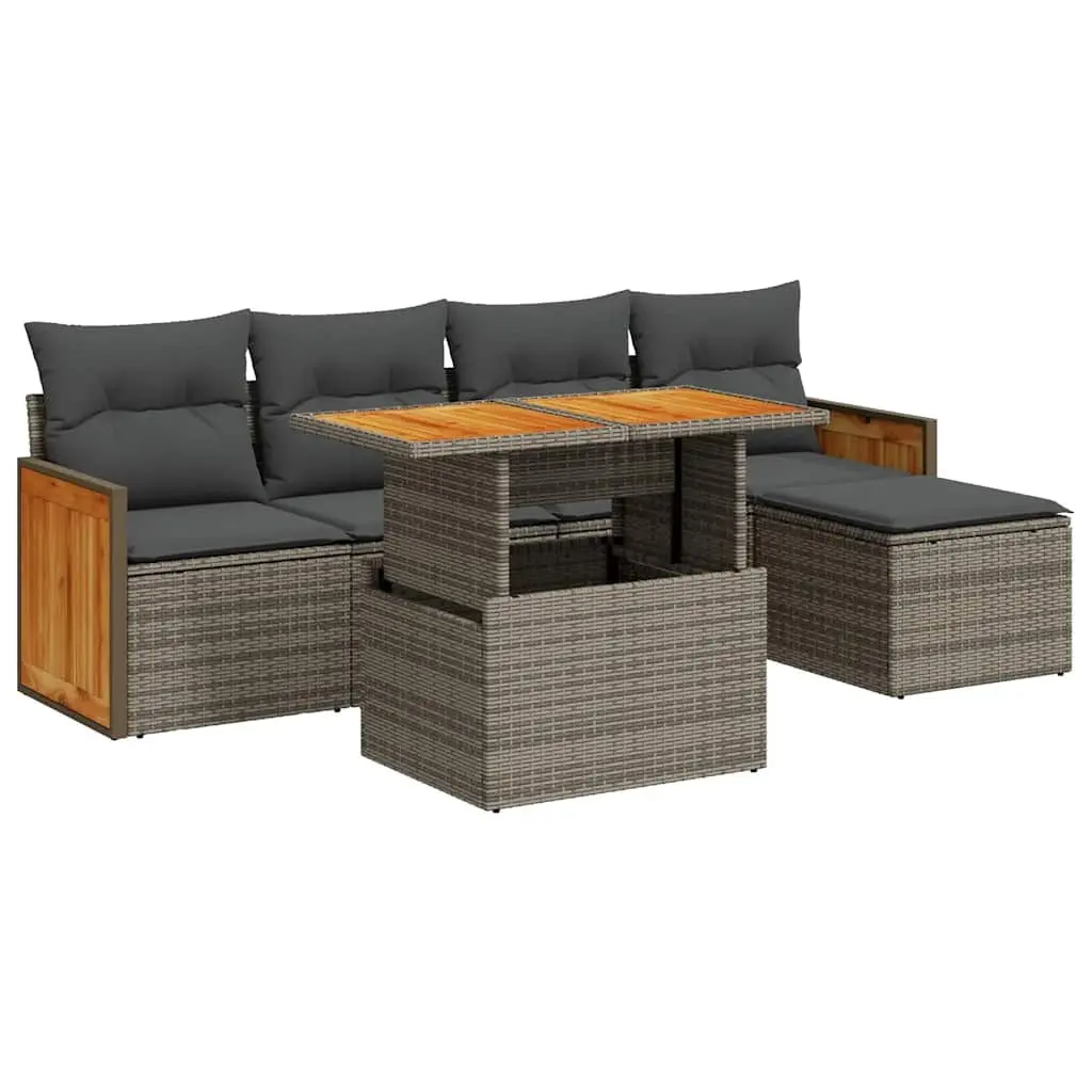 Garden Sofa Set Grey 6 Piece Modular Outdoor Furniture with Storage and Removable Cushion Covers