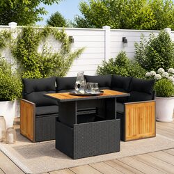 5 Piece Garden Sofa Set Outdoor Patio Furniture Black Poly Rattan Modular with