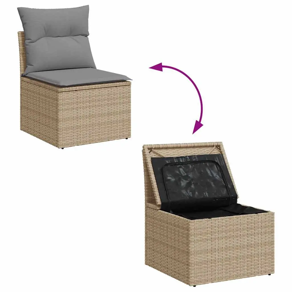 5 Piece Outdoor Garden Sofa Set Beige Poly Rattan Patio Furniture with Cushions