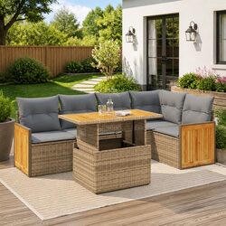 Garden Sofa Set 6 Piece Outdoor Furniture Patio Seating Beige Rattan Modular