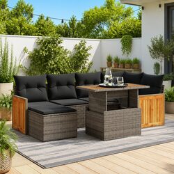 Garden Sofa Set 7 Piece Outdoor Furniture Grey Poly Rattan Patio Seating with