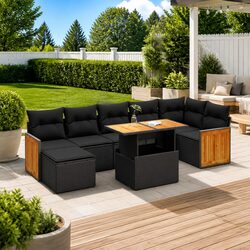 Garden Sofa Set 8 Piece Outdoor Furniture Black Poly Rattan with Cushions