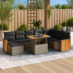 Garden Sofa Set 9 Piece Outdoor Furniture Grey Rattan Cushions Storage Patio