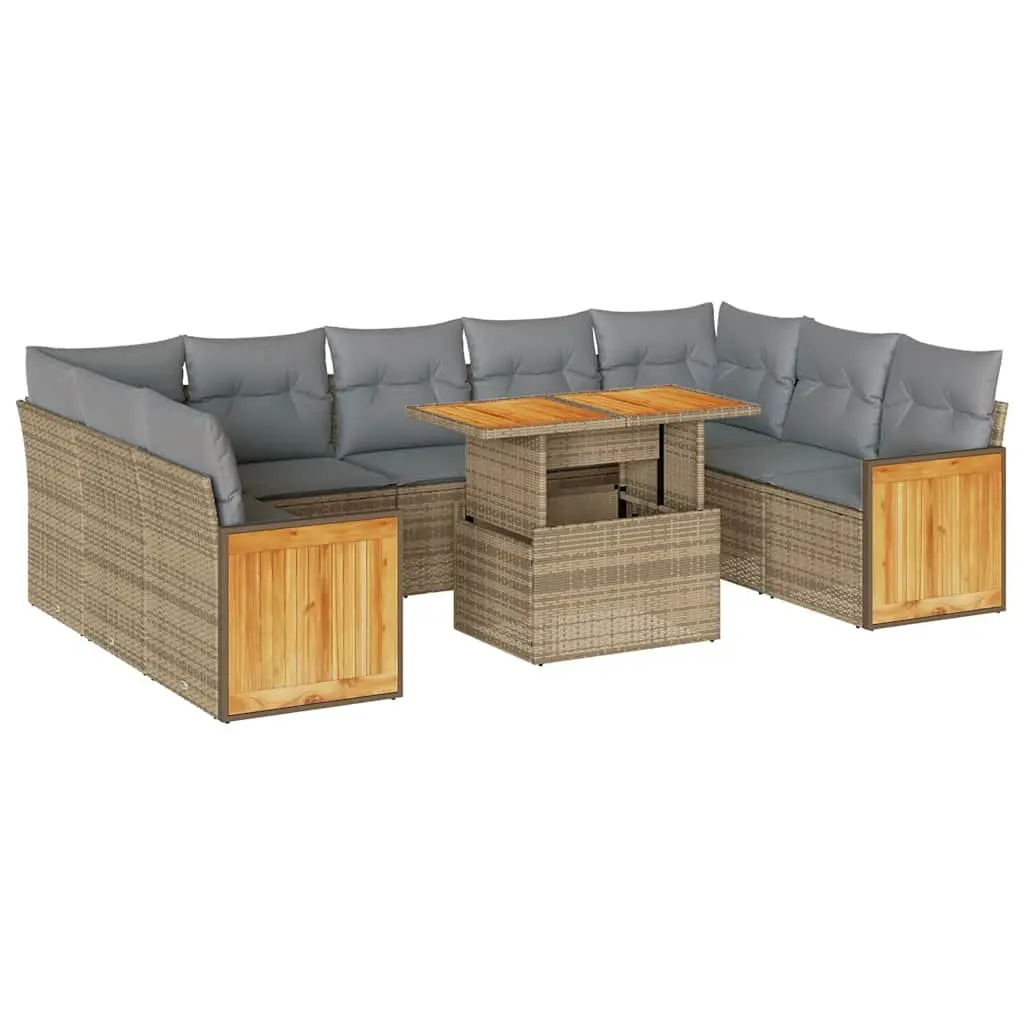Garden Sofa Set Beige 10 Piece Outdoor Furniture Poly Rattan with Cushions