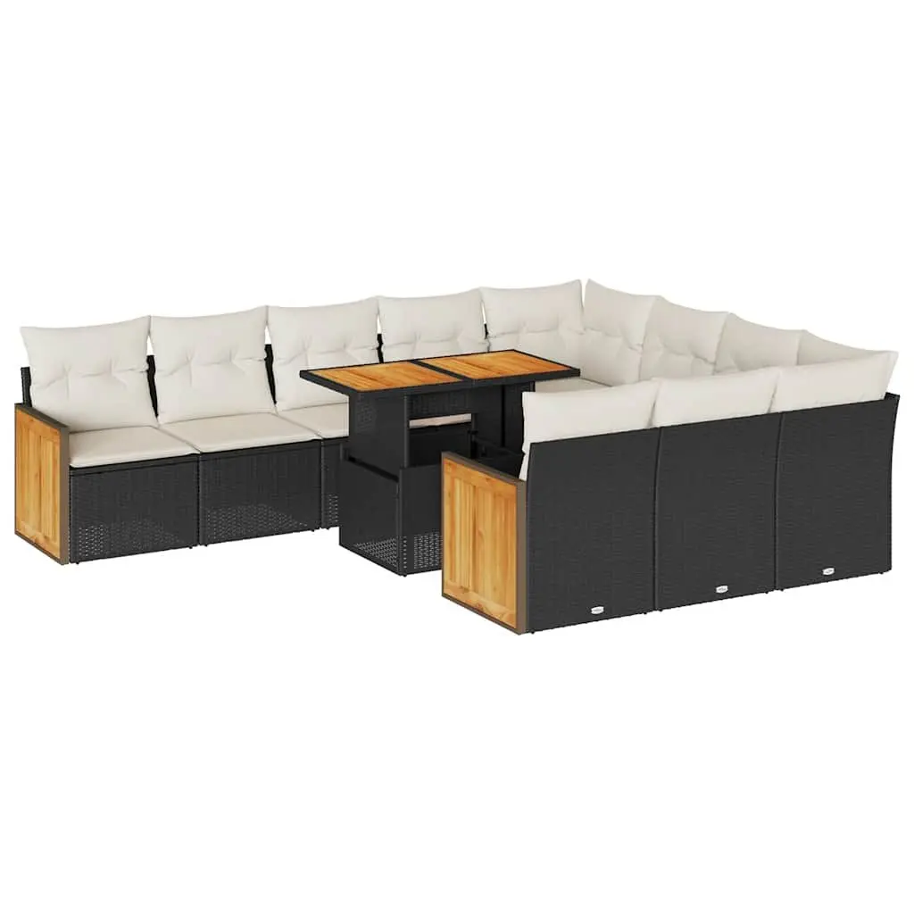 Garden Sofa Set 11 Piece Outdoor Furniture Black Poly Rattan with Cushions