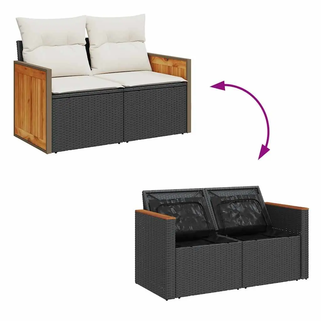 Garden Sofa Set 11 Piece Outdoor Furniture Black Poly Rattan with Cushions