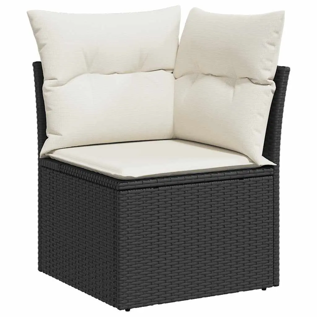 Garden Sofa Set 11 Piece Outdoor Furniture Black Poly Rattan with Cushions
