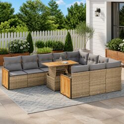 Compact 11 Piece Outdoor Sofa Set in Beige for All Spaces