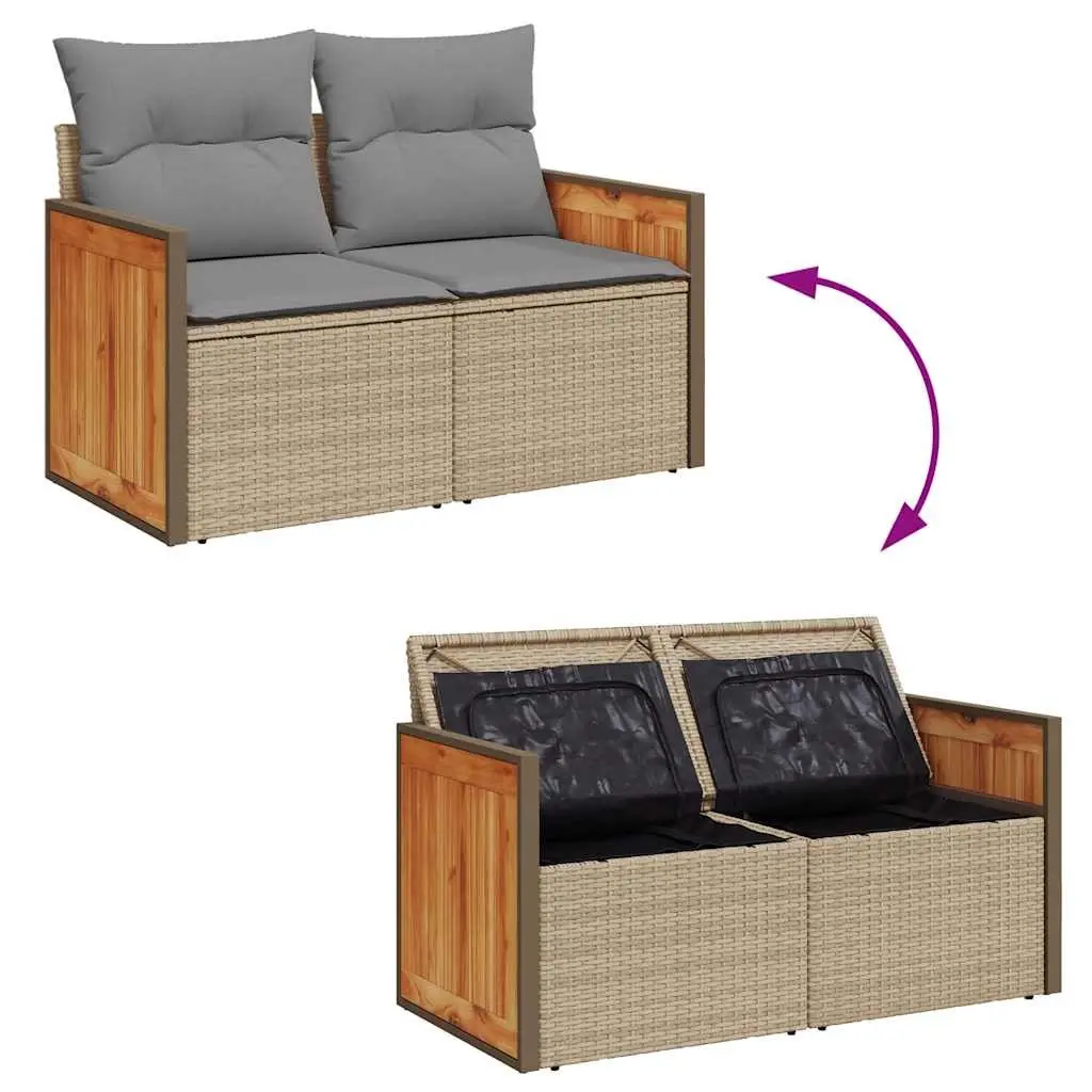 Garden Sofa Set 11 Piece Outdoor Furniture Beige Poly Rattan Patio Seating